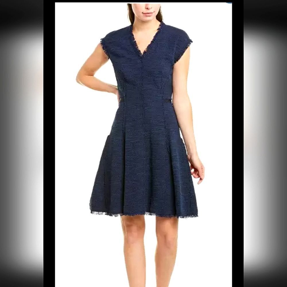 Rebecca Taylor Navy Textured V-Neck Mini Dress